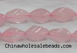 CRQ70 15.5 inches 8*16mm twisted rice natural rose quartz beads