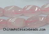 CRQ71 15.5 inches 10*22mm twisted rice natural rose quartz beads