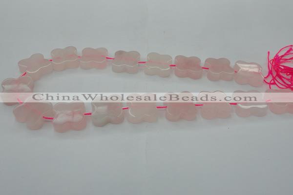 CRQ714 15.5 inches 20*20mm carved flower rose quartz beads