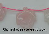 CRQ740 Top drilled 22*30mm carved leaf rose quartz beads