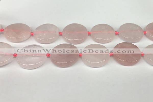 CRQ761 15.5 inches 30mm flat round rose quartz beads