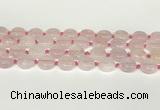 CRQ764 15.5 inches 14mm flat round rose quartz beads