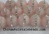 CRQ821 15.5 inches 8mm round rose quartz with rhinestone beads