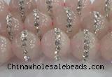 CRQ822 15.5 inches 10mm round rose quartz with rhinestone beads