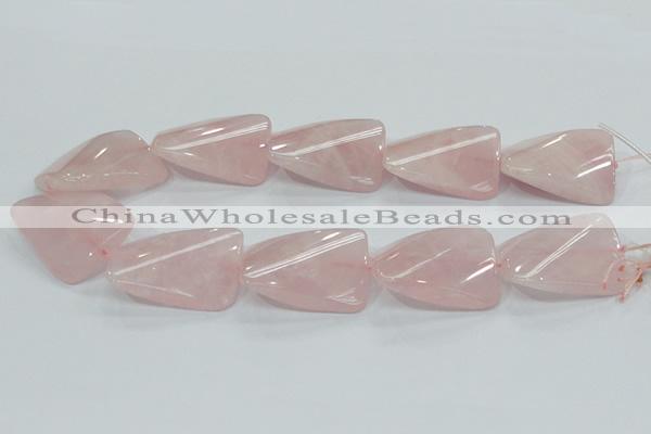 CRQ84 15.5 inches 30*40mm twisted rectangle natural rose quartz beads