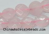 CRQ96 15.5 inches 12mm faceted flat round natural rose quartz beads