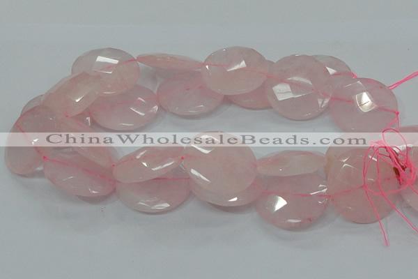 CRQ98 15.5 inches 35mm faceted flat round natural rose quartz beads