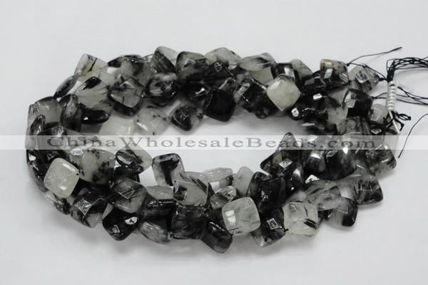 CRU08 15.5 inches 15*15mm faceted diamond black rutilated quartz beads