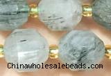 CRU1035 15 inches 9*10mm faceted green rutilated quartz beads wholesale