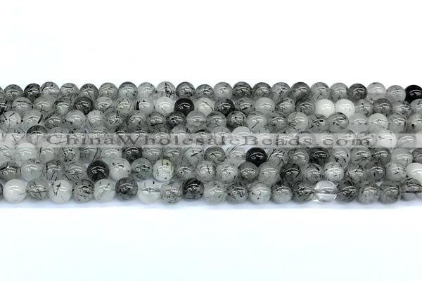 CRU1052 15 inches 6mm round black rutilated quartz beads