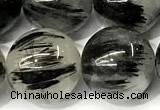 CRU1068 15 inches 12mm round black rutilated quartz beads