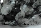 CRU14 15.5 inches 11*14mm faceted oval black rutilated quartz beads
