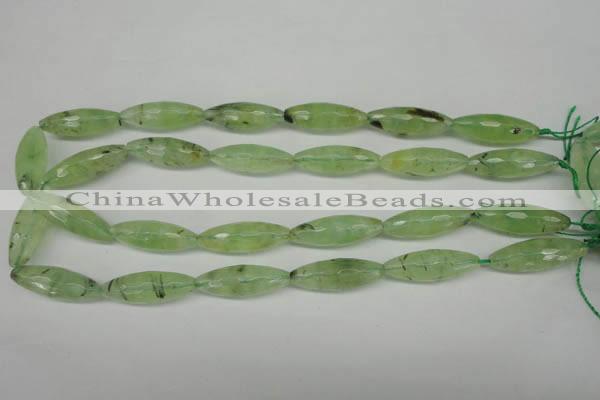 CRU167 15.5 inches 10*30mm faceted rice green rutilated quartz beads