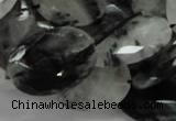 CRU17 15.5 inches 18*25mm faceted oval black rutilated quartz beads