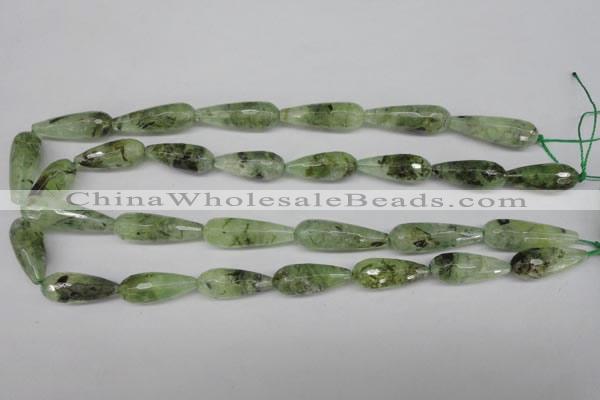 CRU175 15.5 inches 10*30mm faceted teardrop green rutilated quartz beads