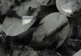 CRU18 15.5 inches 22*25mm faceted oval black rutilated quartz beads