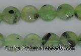 CRU210 15 inches 12mm faceted coin green rutilated quartz beads