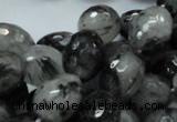 CRU22 15.5 inches 15*20mm faceted egg-shaped black rutilated quartz beads