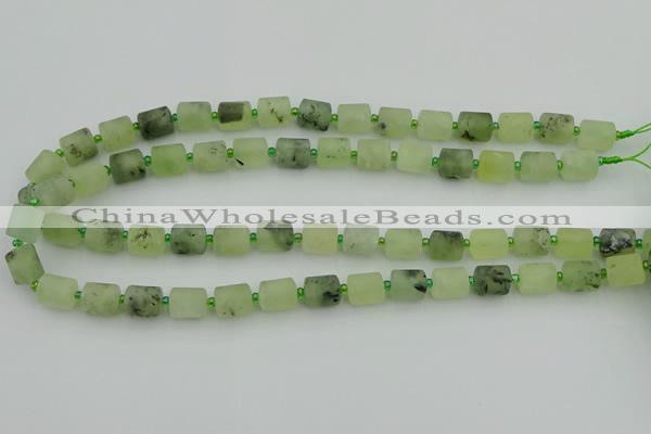 CRU231 15.5 inches 9*11mm tube matte green rutilated quartz beads