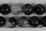 CRU306 15.5 inches 14mm round black rutilated quartz beads