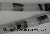 CRU328 15.5 inches 8*11mm column black rutilated quartz beads