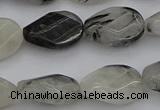 CRU354 13*18mm twisted & faceted oval black rutilated quartz beads