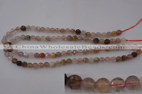 CRU402 15.5 inches 8mm faceted round Multicolor rutilated quartz beads