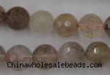 CRU405 15.5 inches 14mm faceted round Multicolor rutilated quartz beads