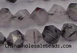 CRU513 15.5 inches 10mm faceted nuggets black rutilated quartz beads