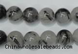 CRU54 15.5 inches 12mm round black rutilated quartz beads wholesale