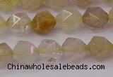 CRU622 15.5 inches 8mm faceted nuggets golden rutilated quartz beads