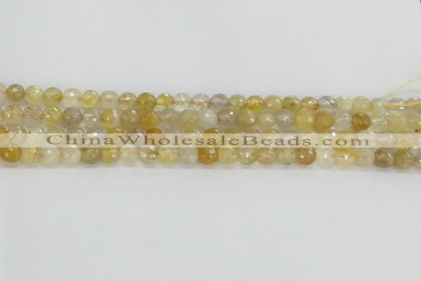 CRU667 15.5 inches 6mm faceted round golden rutilated quartz beads