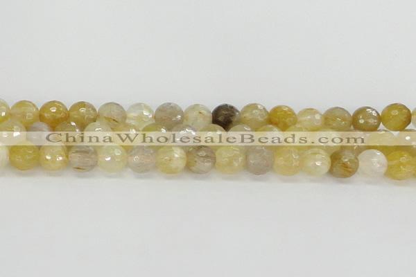 CRU668 15.5 inches 8mm faceted round golden rutilated quartz beads