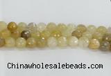 CRU670 15.5 inches 12mm faceted round golden rutilated quartz beads