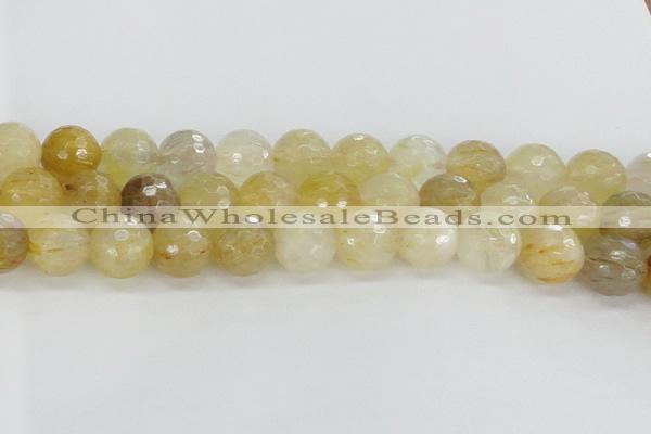 CRU670 15.5 inches 12mm faceted round golden rutilated quartz beads