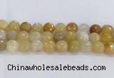 CRU671 15.5 inches 14mm faceted round golden rutilated quartz beads