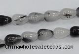 CRU68 15.5 inches 8*12mm teardrop black rutilated quartz beads