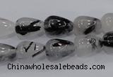 CRU69 15.5 inches 10*14mm teardrop black rutilated quartz beads