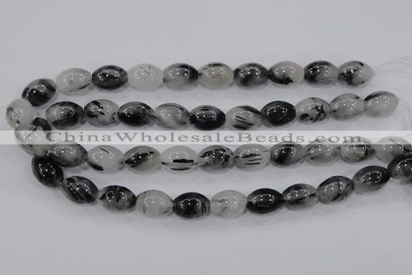 CRU73 15.5 inches 13*18mm rice black rutilated quartz beads wholesale