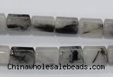 CRU74 15.5 inches 8*12mm column black rutilated quartz beads