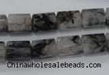 CRU75 15.5 inches 8*12mm faceted column black rutilated quartz beads