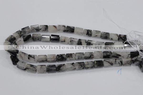 CRU75 15.5 inches 8*12mm faceted column black rutilated quartz beads