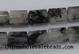 CRU76 15.5 inches 10*14mm faceted column black rutilated quartz beads