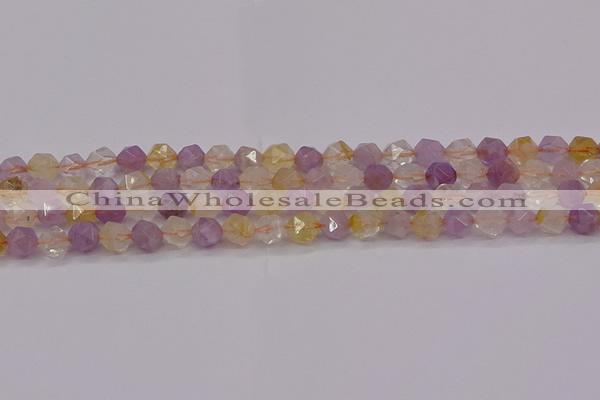 CRU772 15.5 inches 8mm faceted nuggets lavender amethyst & citrine beads