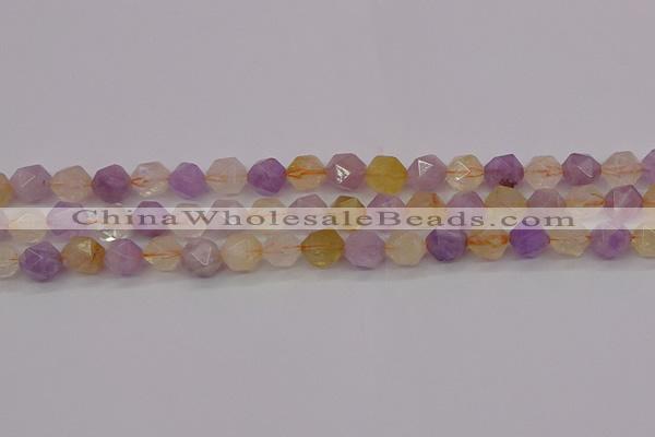 CRU773 15.5 inches 10mm faceted nuggets lavender amethyst & citrine beads