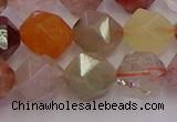 CRU779 15.5 inches 12mm faceted nuggets mixed rutilated quartz beads