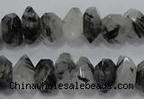 CRU78 15.5 inches 8*14mm faceted nugget black rutilated quartz beads