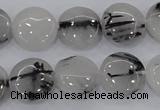 CRU81 15.5 inches 16mm flat round black rutilated quartz beads