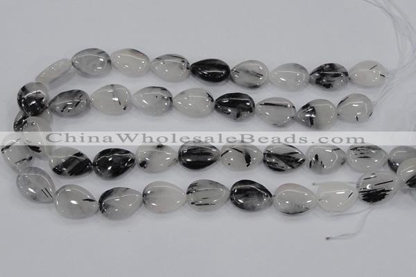 CRU87 15.5 inches 15*20mm flat teardrop black rutilated quartz beads