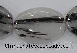 CRU90 15.5 inches 25*35mm oval black rutilated quartz beads wholesale